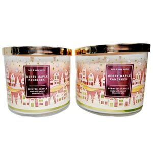 2 Bath & Body Works MERRY MAPLE PANCAKE 3 Wick Large Candle 14.5oz NEW